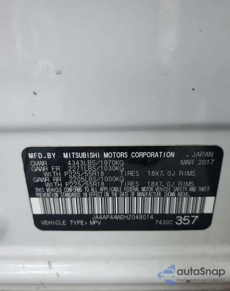 2017 Mitsubishi Outlander Sport Sel из США, поврежденный, VIN JA4AP4AW2HZ048014